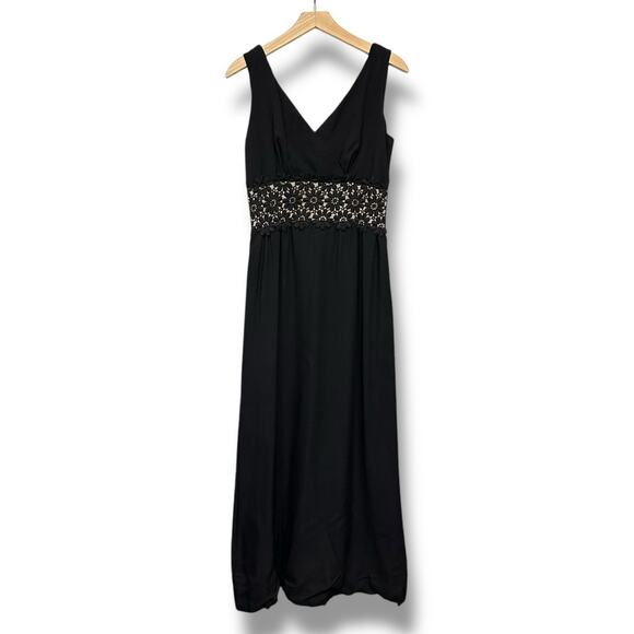 Vintage Sears Maxi Dress Black Floral Lace Waistband Naked Prom 60s Whimsygoth S - Picture 9 of 16